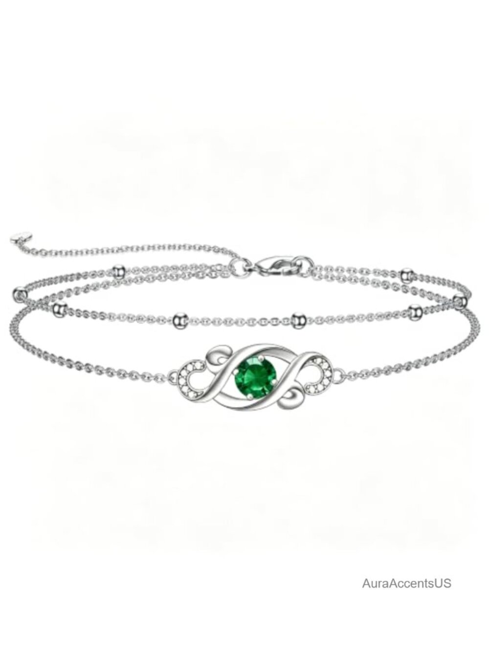 925 Sterling Silver Birthstone Infinity Bracelet Women Double Layered Adjustable